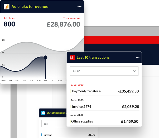 Screenshots showing the M-Track dashboard and various features including Fluidly and invoices