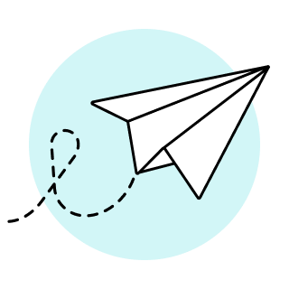 Illustration of a paper aeroplane on a light blue circular background