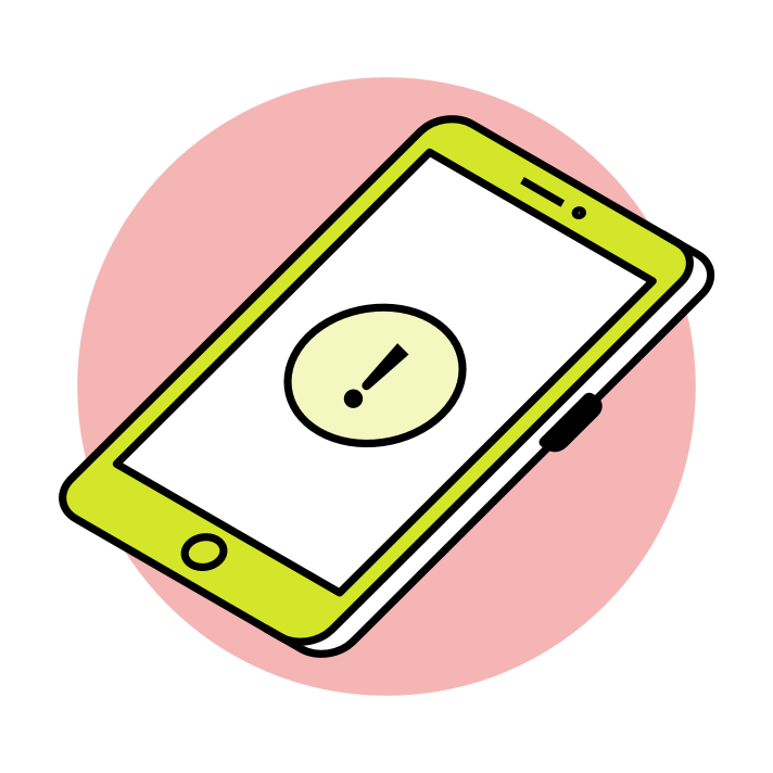 mobile phone with warning logo on the screen