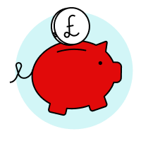 Illustration of a red piggy bank with a pound coin above the coin slot