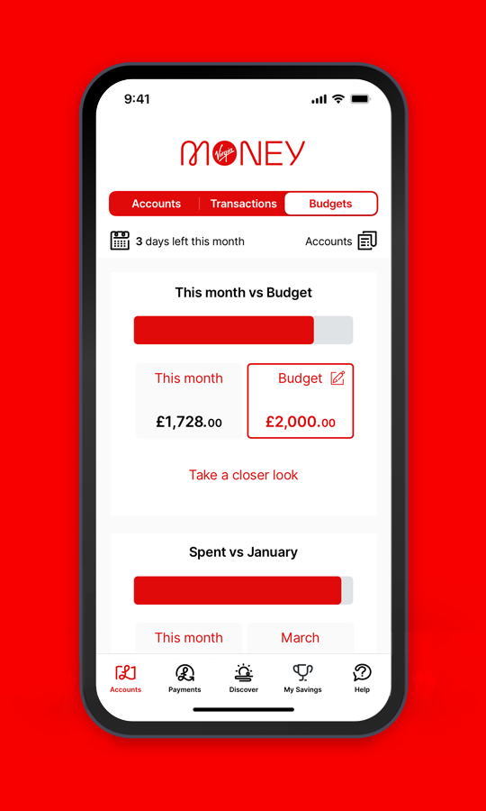 Virgin Money banking app: the budget section.