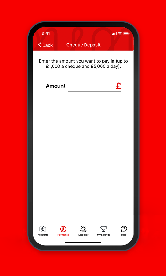 Virgin Money banking app: the cheques section.