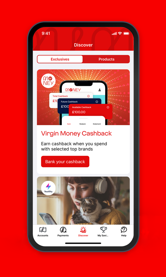 Virgin Money banking app: the exclusive rewards section.