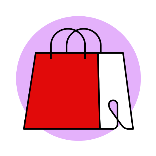 Illustration of a shopping bag on a circular light purple background