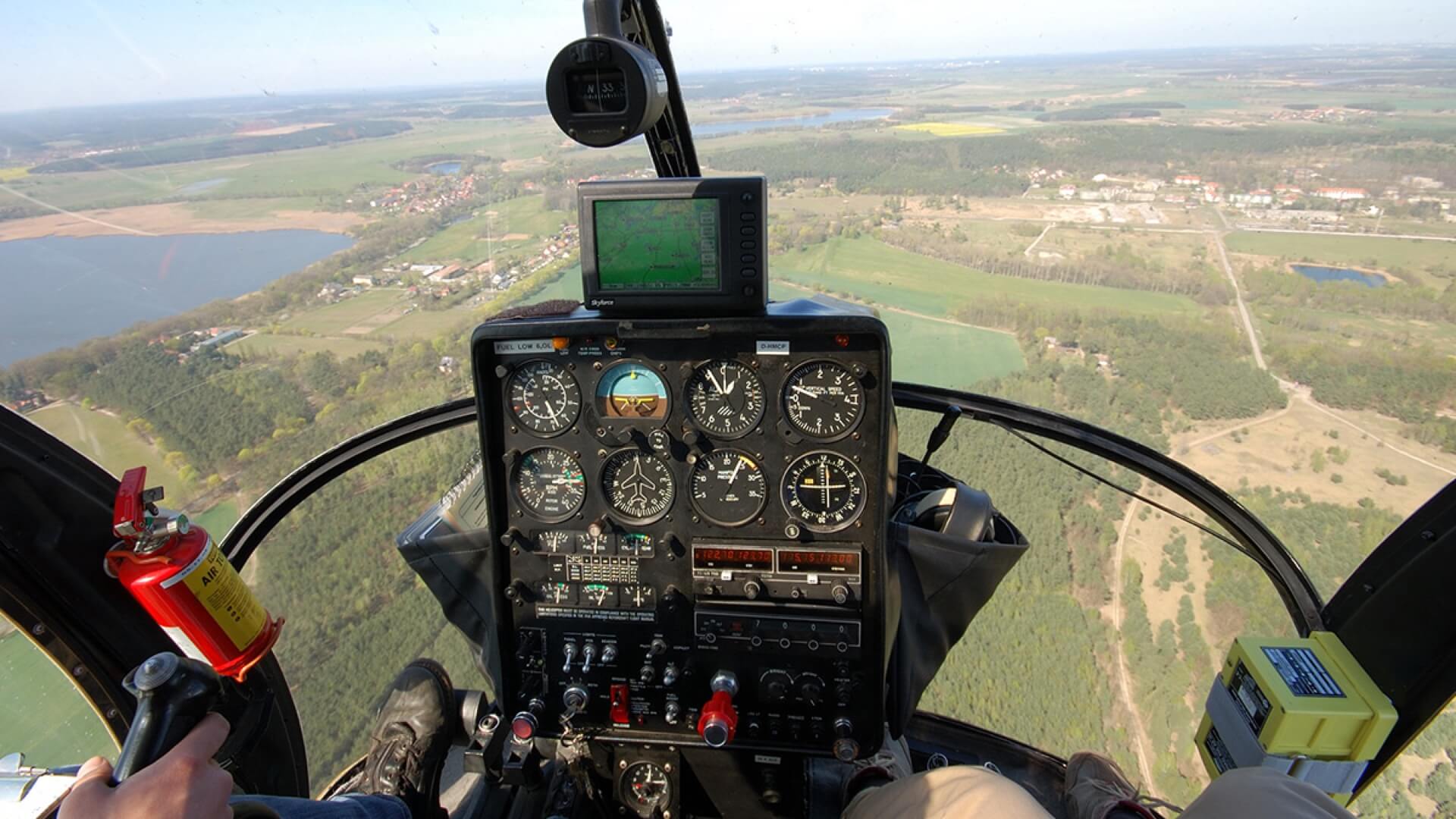 pilot POV of a flying helicopter