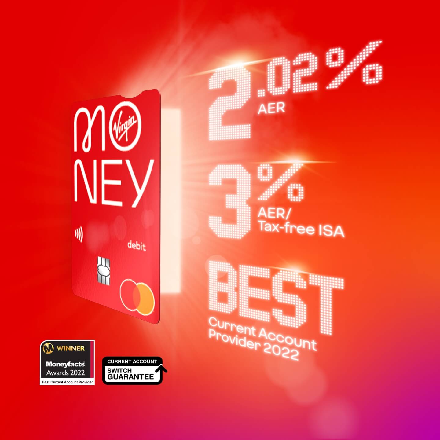 Moneyfacts award: Best current account provider 2022. Switching your bank account to Virgin Money is all backed by the current account switch guarantee.