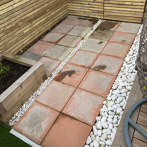 Pink patio slabs