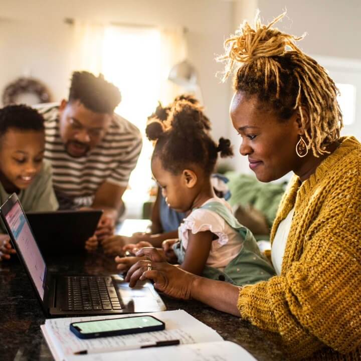 A family managing their finances